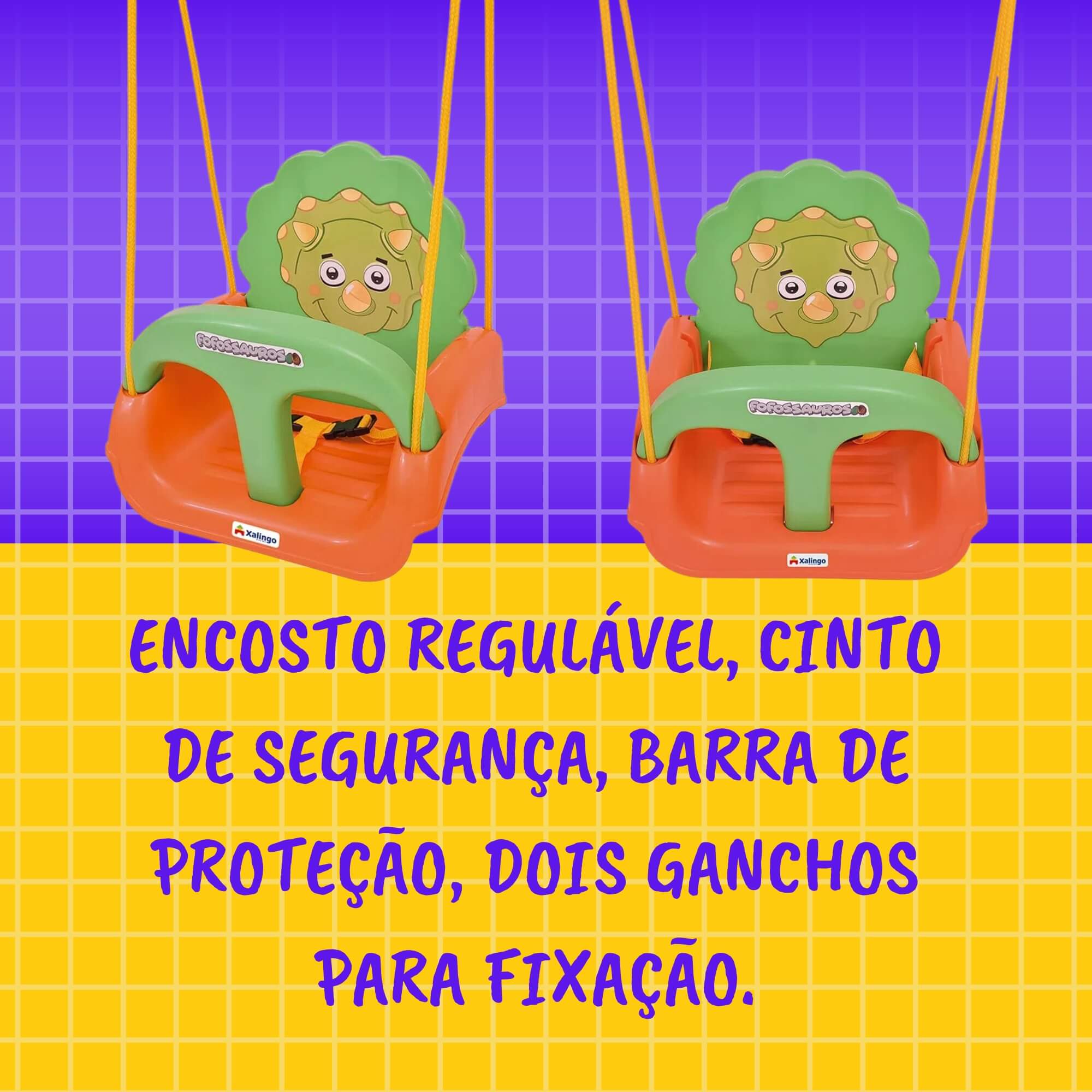 Balanço Infantil Fofossauros até 23kg A partir de 1 ano Verde e Laranja Xalingo - 09254