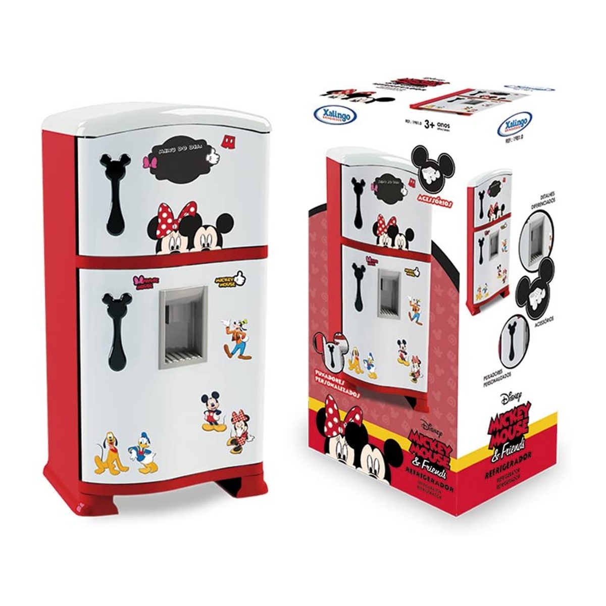 Brinquedo Refrigerador Infantil Mickey Com Acessórios Vermelha e Branca Xalingo - 19810