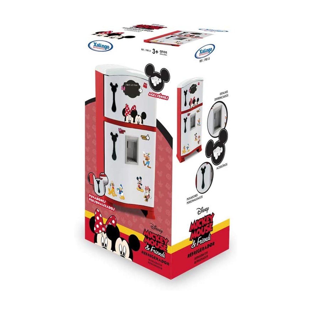 Brinquedo Refrigerador Infantil Mickey Com Acessórios Vermelha e Branca Xalingo - 19810