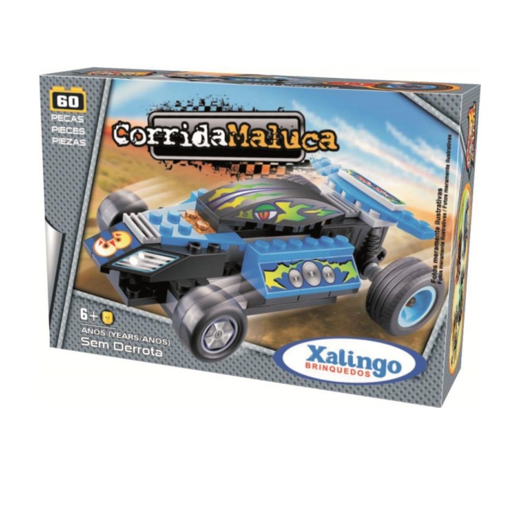 Carrinho Brinquedo de Montar Corrida Maluca Sem Derrota 60 Peças Xalingo - 06265