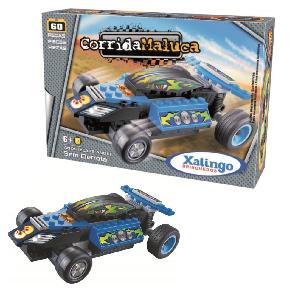 Carrinho Brinquedo de Montar Corrida Maluca Sem Derrota 60 Peças Xalingo - 06265