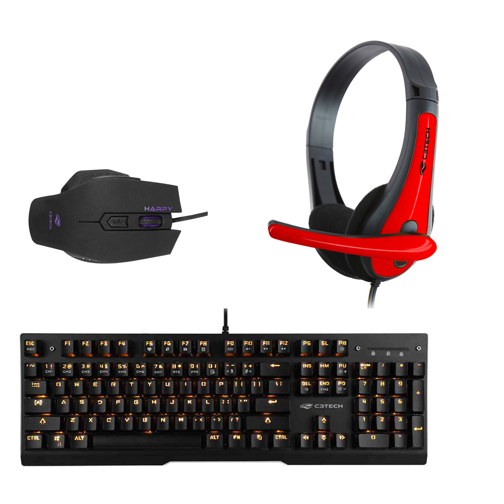 COMP Kit Gamer Teclado Switch Blue com Mouse Harpy 3200DPI e Headset PH-30BK