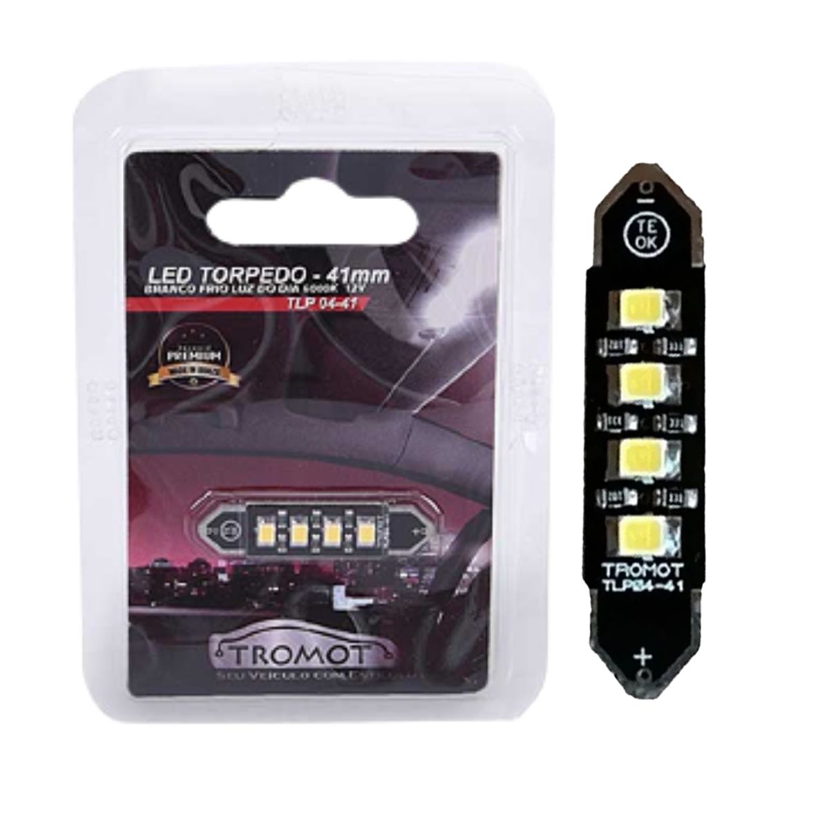 Lâmpada Led Torpedo 41mm 6000K Branco Frio 12V (1 Unidade) Alta Resistência Tromot TLP-04-41