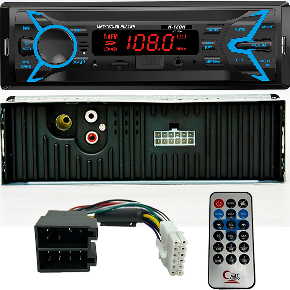 Rádio MP3 Player Automotivo Bluetooth/Usb/SD/Aux/ 1 Din com Controle Remoto H-Tech HT-1020