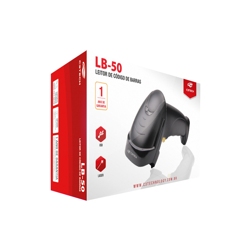 Leitor CCD Código de Barras USB Laser / Boleto com suporte C3Tech - LB-50BK