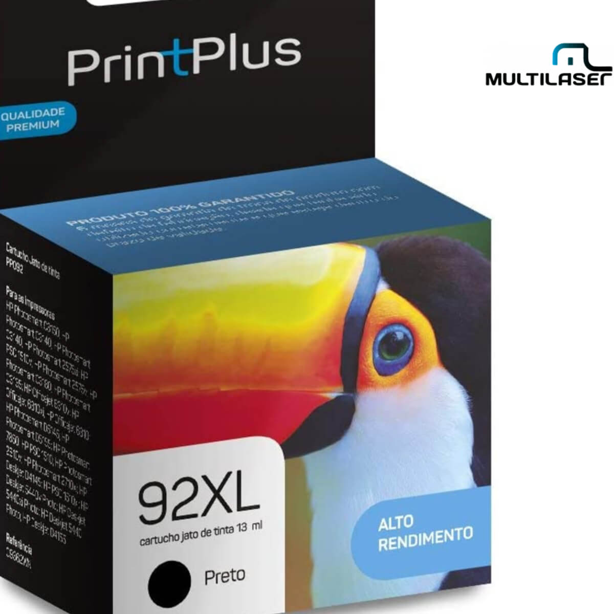 Cartucho Jato de Tinta Multilaser Compatível HP 92XL Preto - PP092