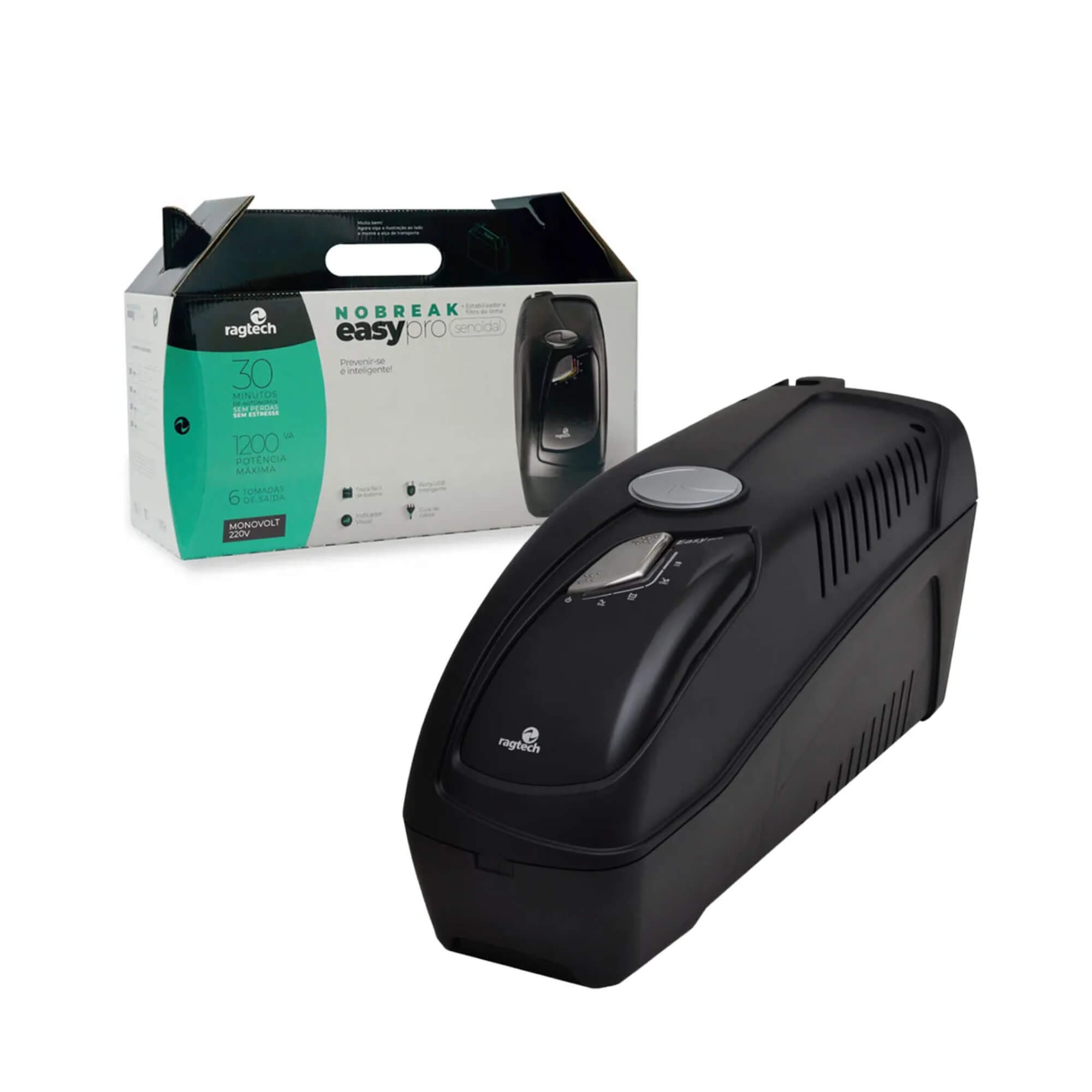 Nobreak Ragtech 1200VA Easy Pro Senoidal Puro 1200s USB-M2 6 tomadas 60Hz Monovolt 220V - 4163