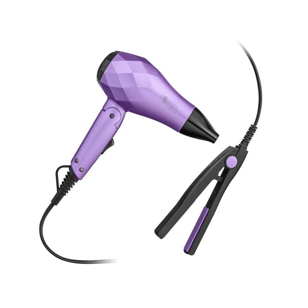 Kit Viagem Essenza Mini Secador Bivolt 1000W Dobrável Mini Prancha Viagem 20W Espelho Bolsa-EB052