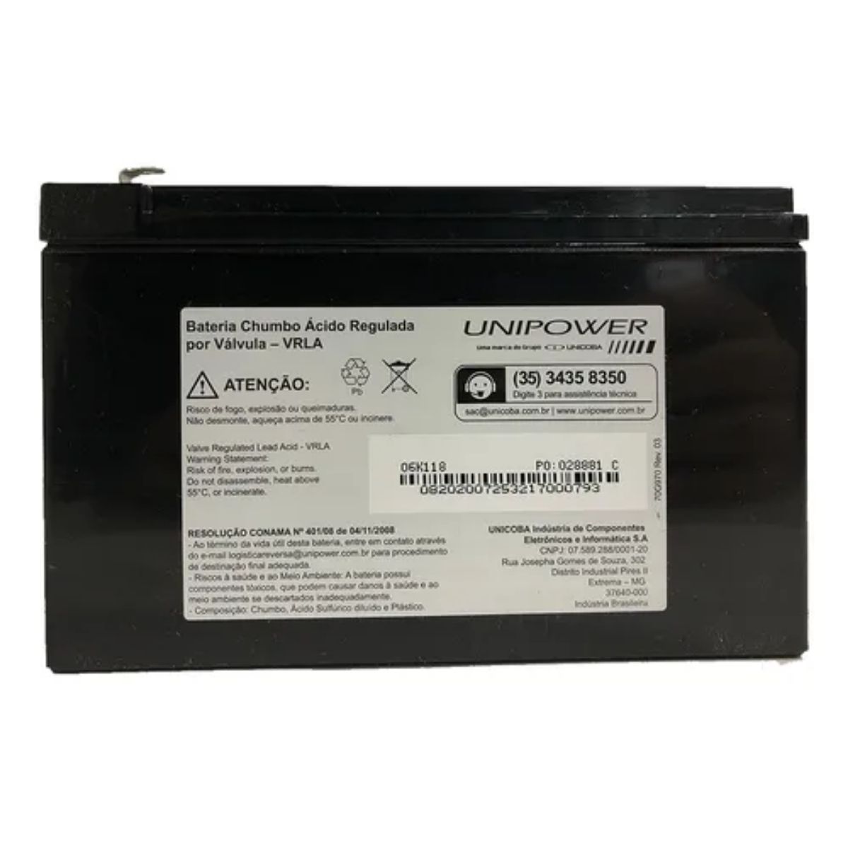 Bateria Selada para Nobreak 12V 7,0AH Unipower - Up1270E