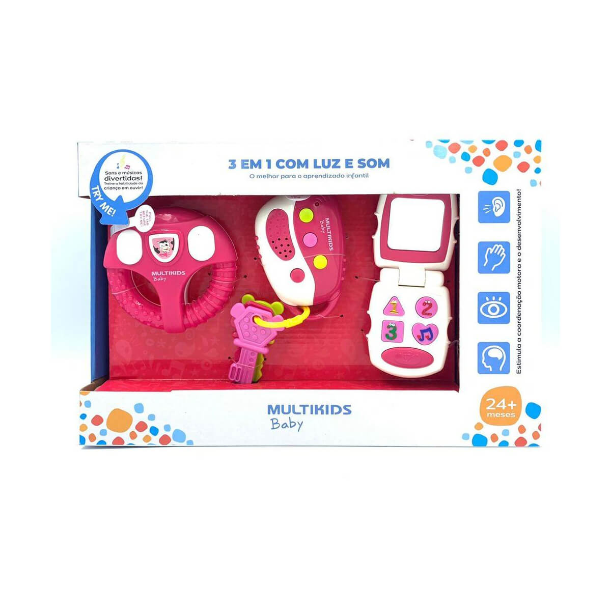 Brinquedo Baby 3 em 1 a com Luz e Som Azul e Rosa Sortido Multikids Baby - BR1245