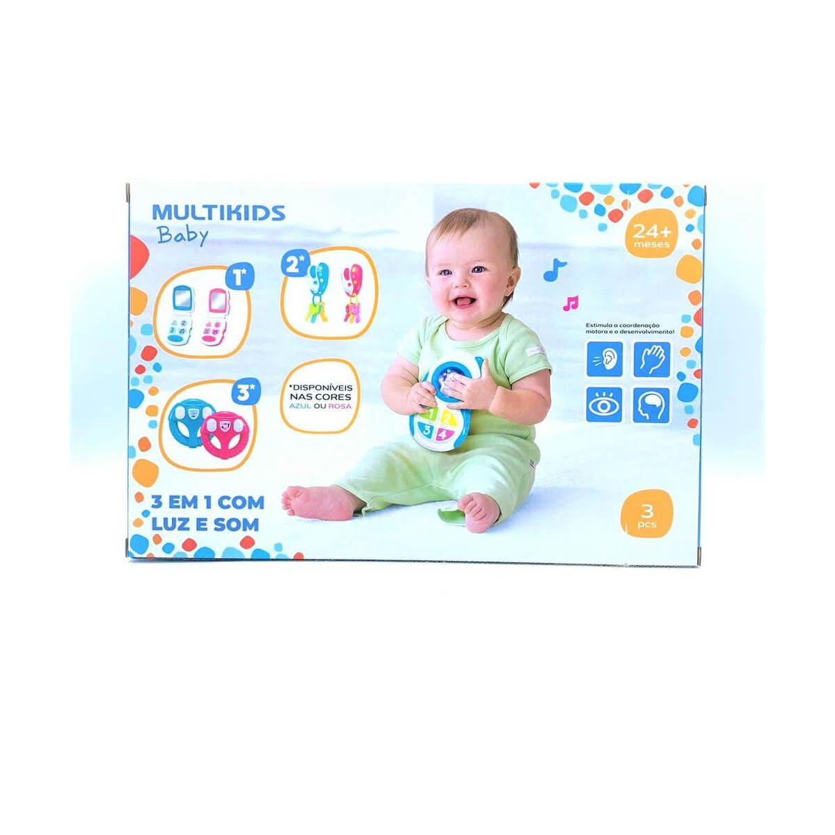 Brinquedo Baby 3 em 1 a com Luz e Som Azul e Rosa Sortido Multikids Baby - BR1245
