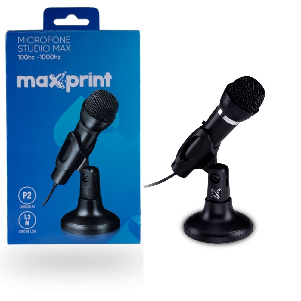 Microfone Studio Max para Mesa Preto P2 3,5mm Maxprint