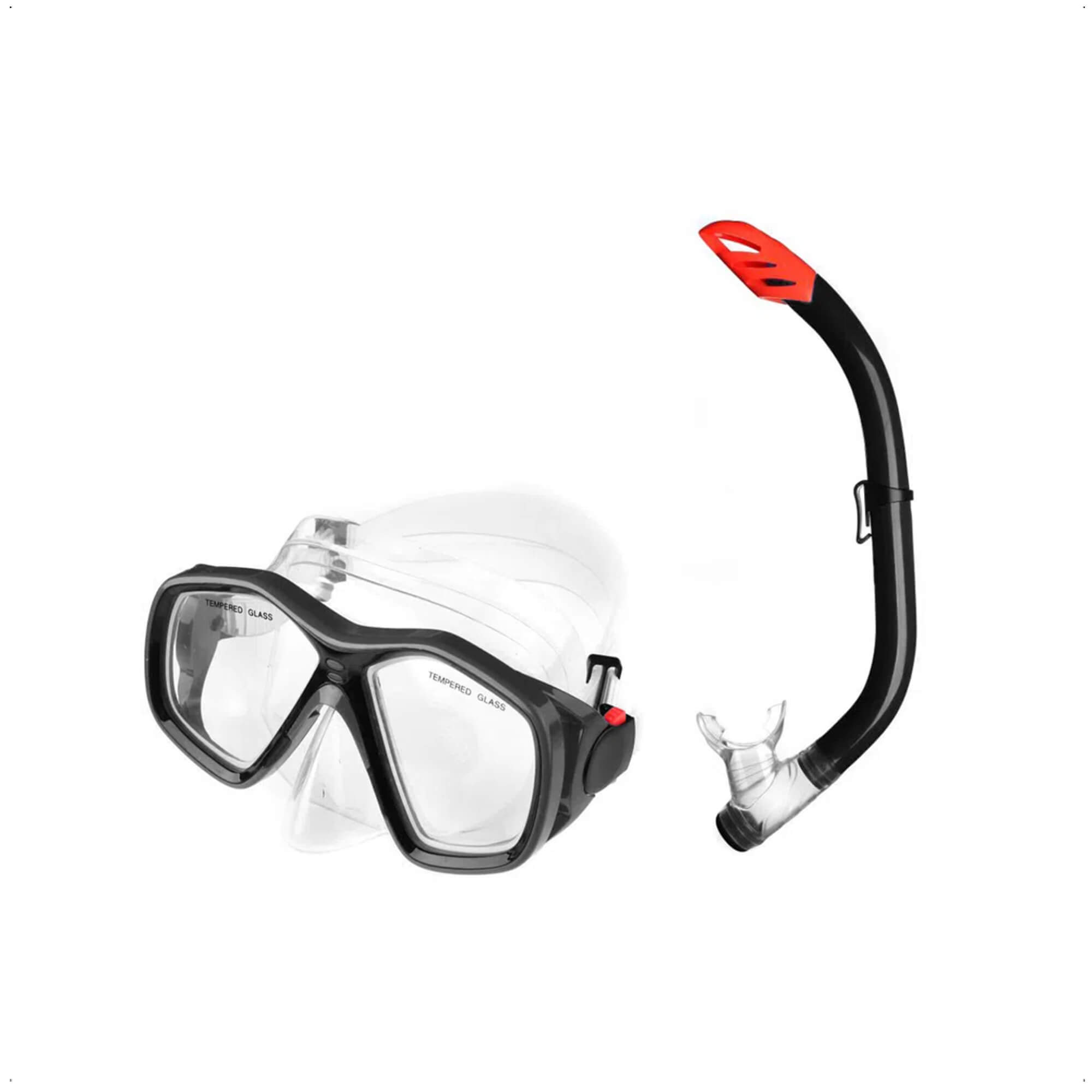 Kit Mergulho Máscara e Snorkel Adulto Preto Atrio - ES366