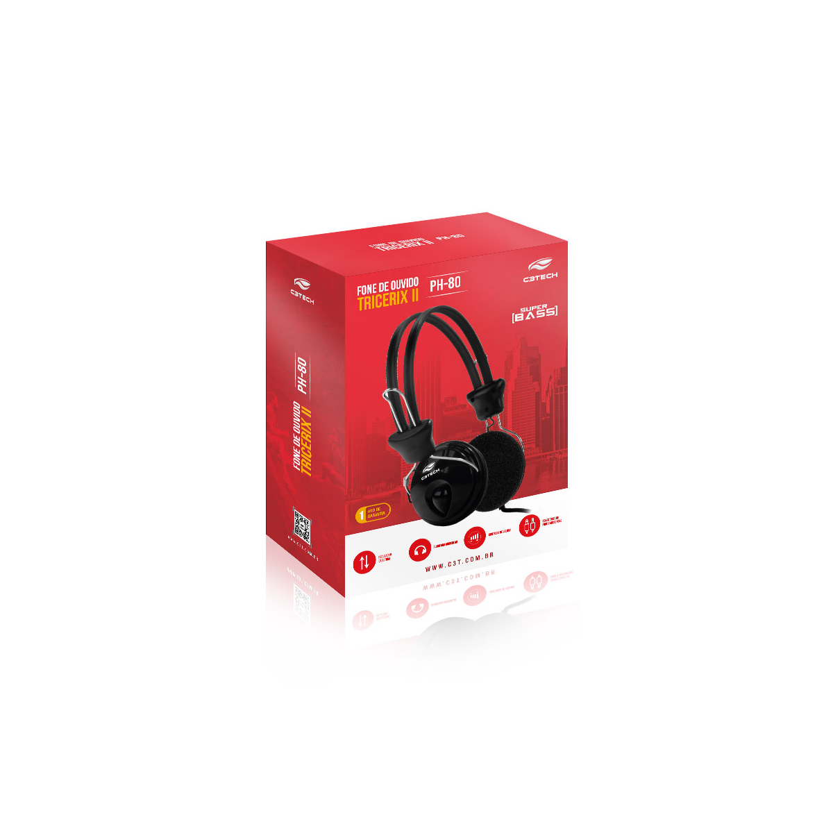 Fone de Ouvido Headset Tricerix P2 3,5mm Estéreo Microfone Integrado ao Cabo C3Tech - PH-80BK
