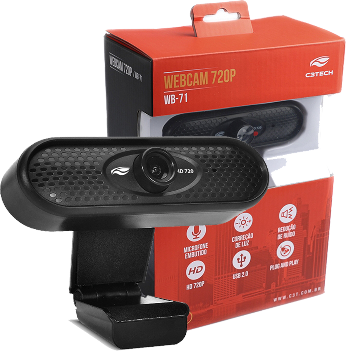 Webcam HD 720P Microfone Embutido C3Tech - WB-71BK