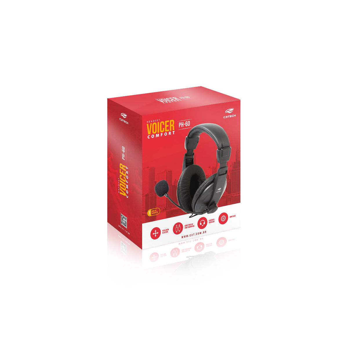 Fone de Ouvido Headset Com Microfone Voicer Comfort C3Tech - PH-60BK