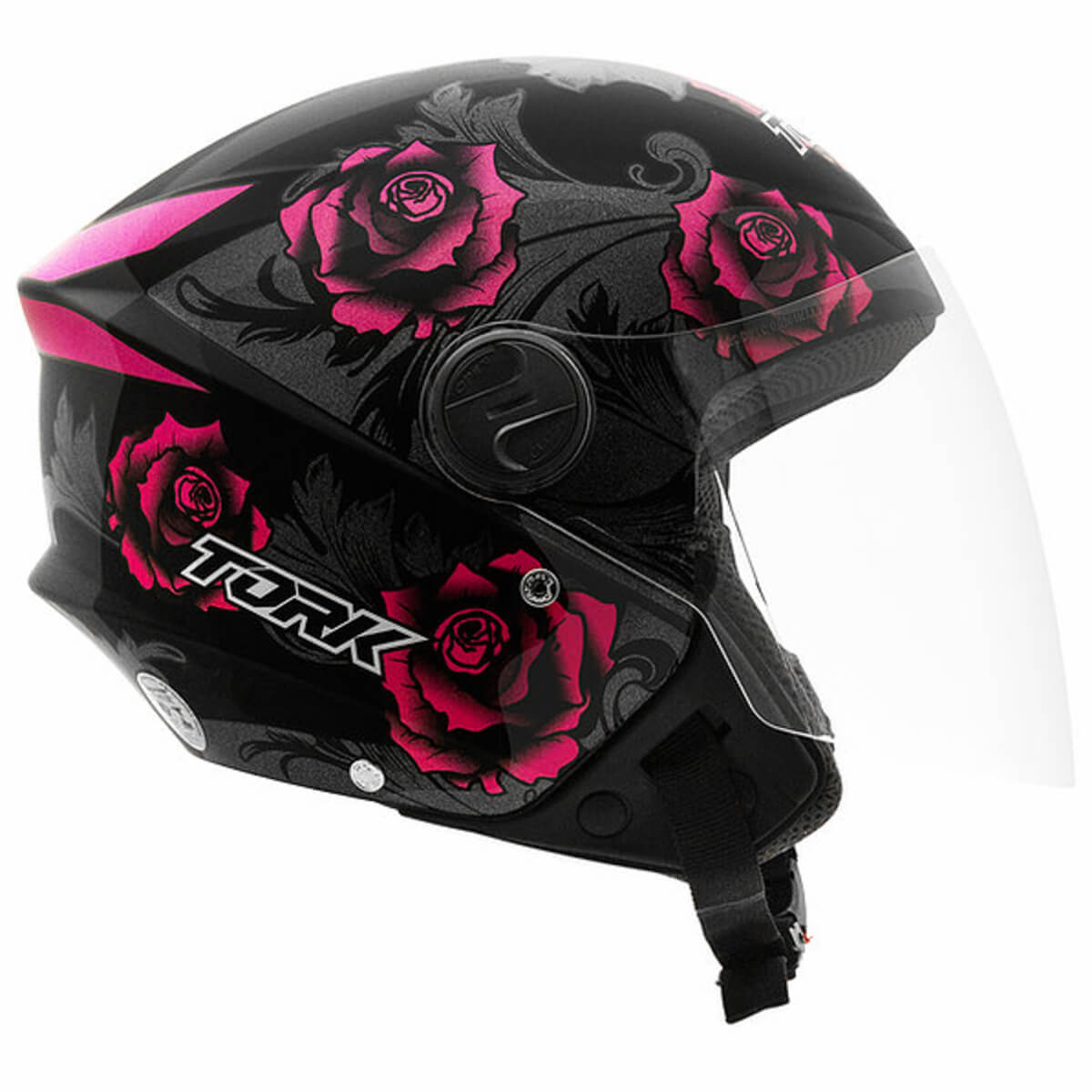 Capacete de Moto Aberto New Liberty 3 Flowers Tamanho 60 ABS Viseira Cristal ProTork CAP-762PKPT