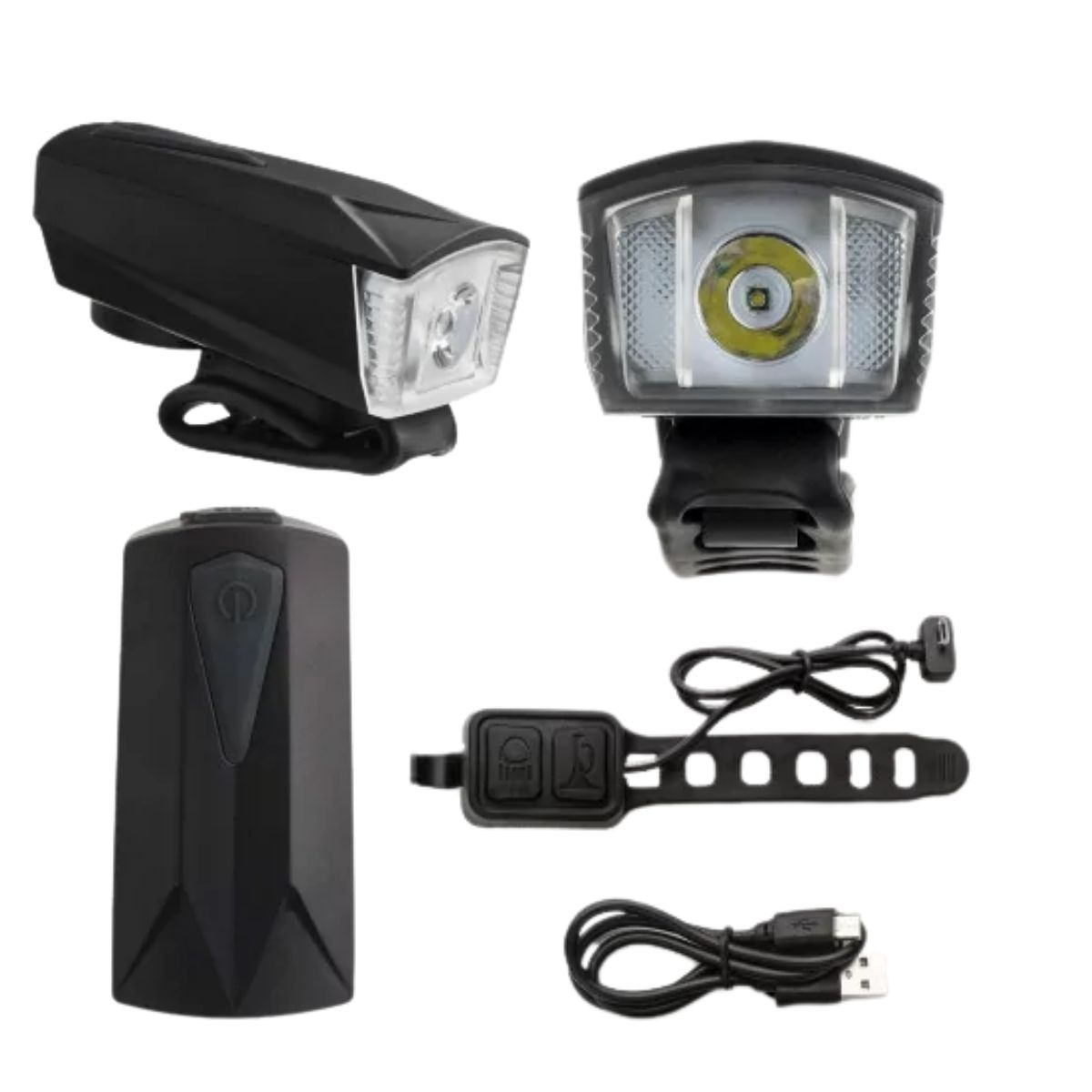 Farol Dianteiro 190L com Buzina e Controle 1200mAh Recarregável Usb Bateria Até 12h Alcance 100m Preto BI185 Atrio