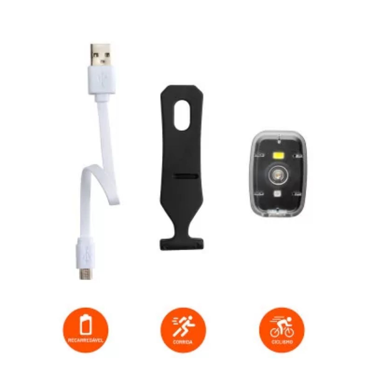 Farol Clip com Luz Dianteira 20L/ Traseiro 2L 200 mAh Usb Recarregável Bateria Até 12h Luz Branca e Vermelha Atrio BI187