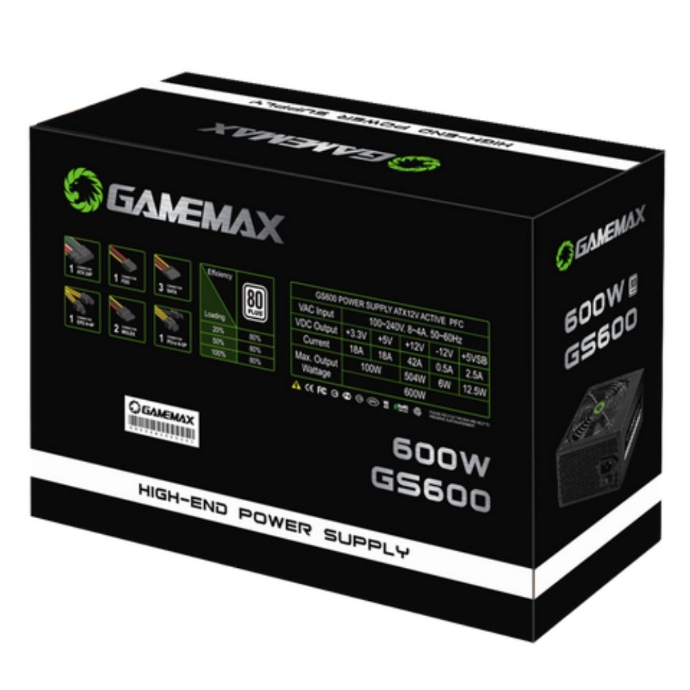 Fonte ATX 600W Gamer GS600 80 Plus Black PFC Ativo Gamemax 0100000307