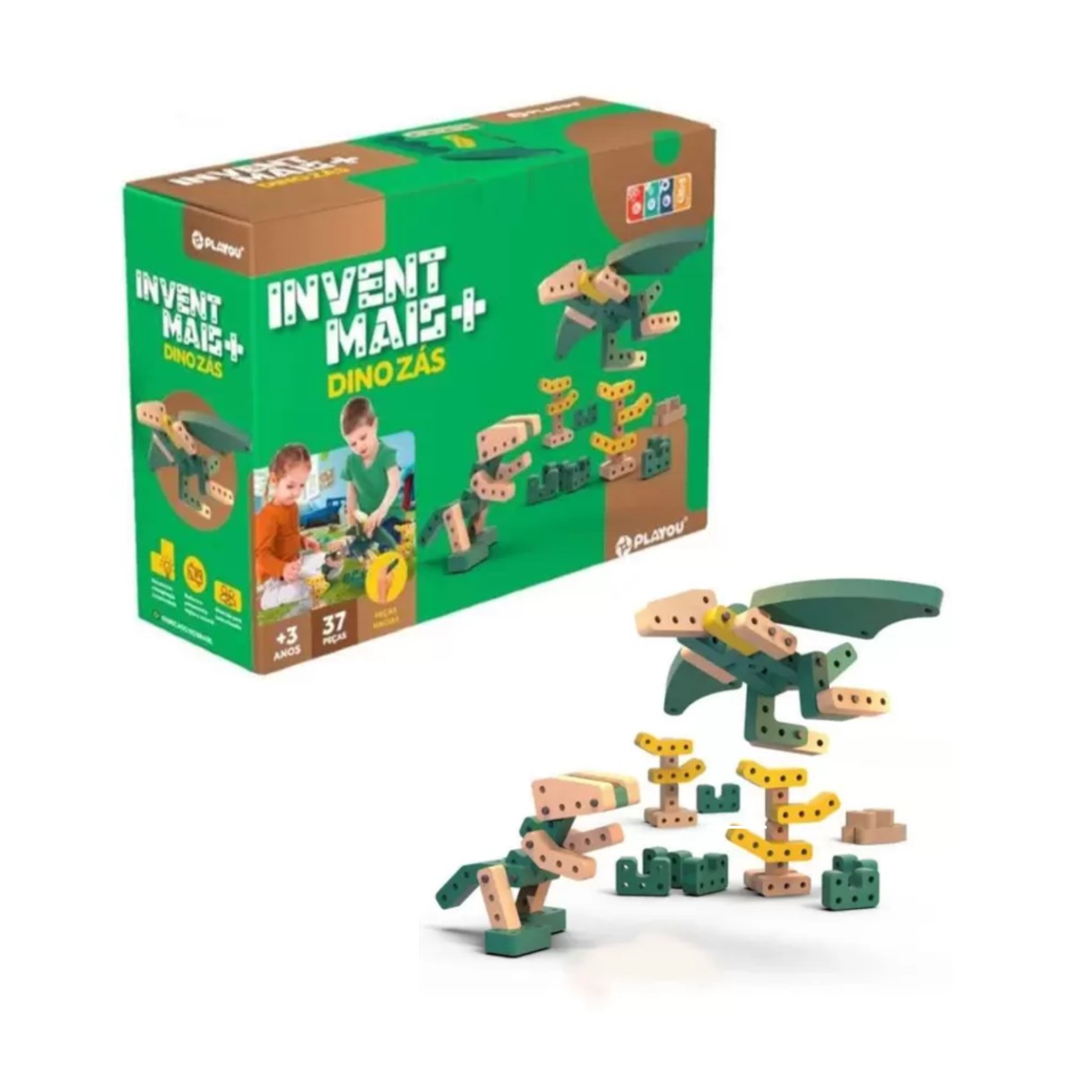 Brinquedo de Montar Invent Mais Dino Zas 37 Peças Playou - PA2002
