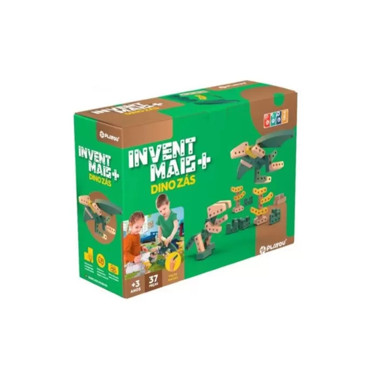 Brinquedo de Montar Invent Mais Dino Zas 37 Peças Playou - PA2002