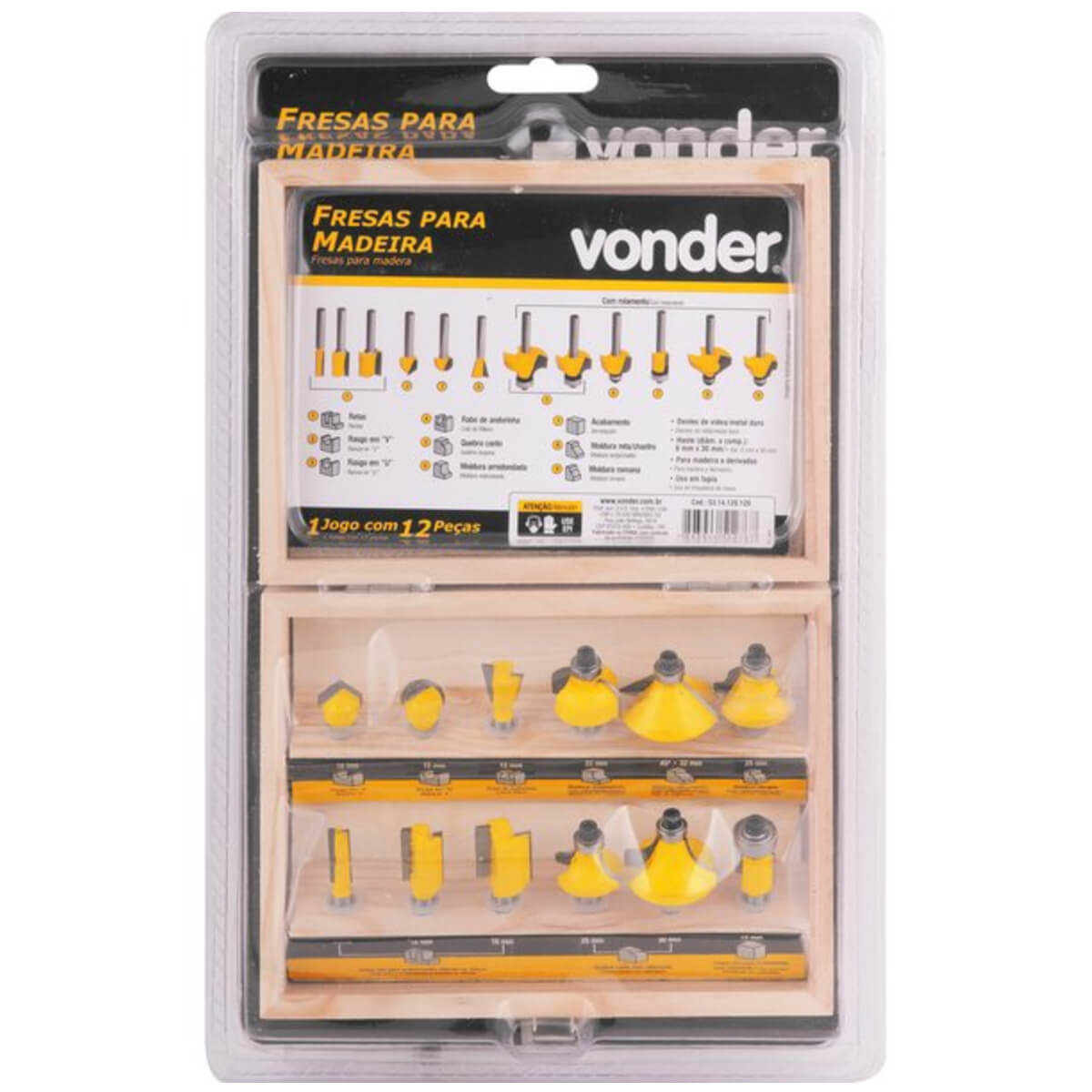 Jogo Kit De Fresa Para Madeira Com 12 Peças Vonder - 5314120120
