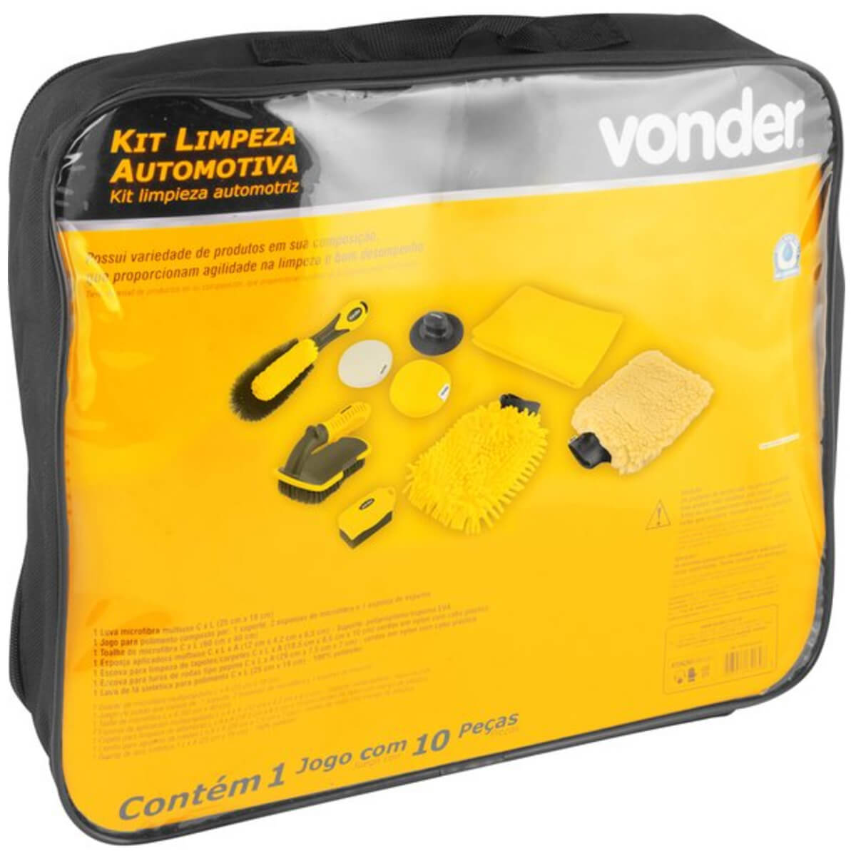 Kit Para Limpeza Automotiva Com 10 Peças Luva Esponja Escova Toalha Vonder - 63.64.010.010