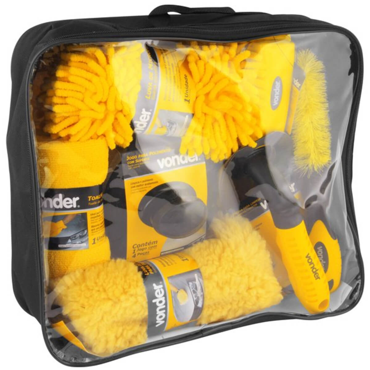 Kit Para Limpeza Automotiva Com 10 Peças Luva Esponja Escova Toalha Vonder - 63.64.010.010
