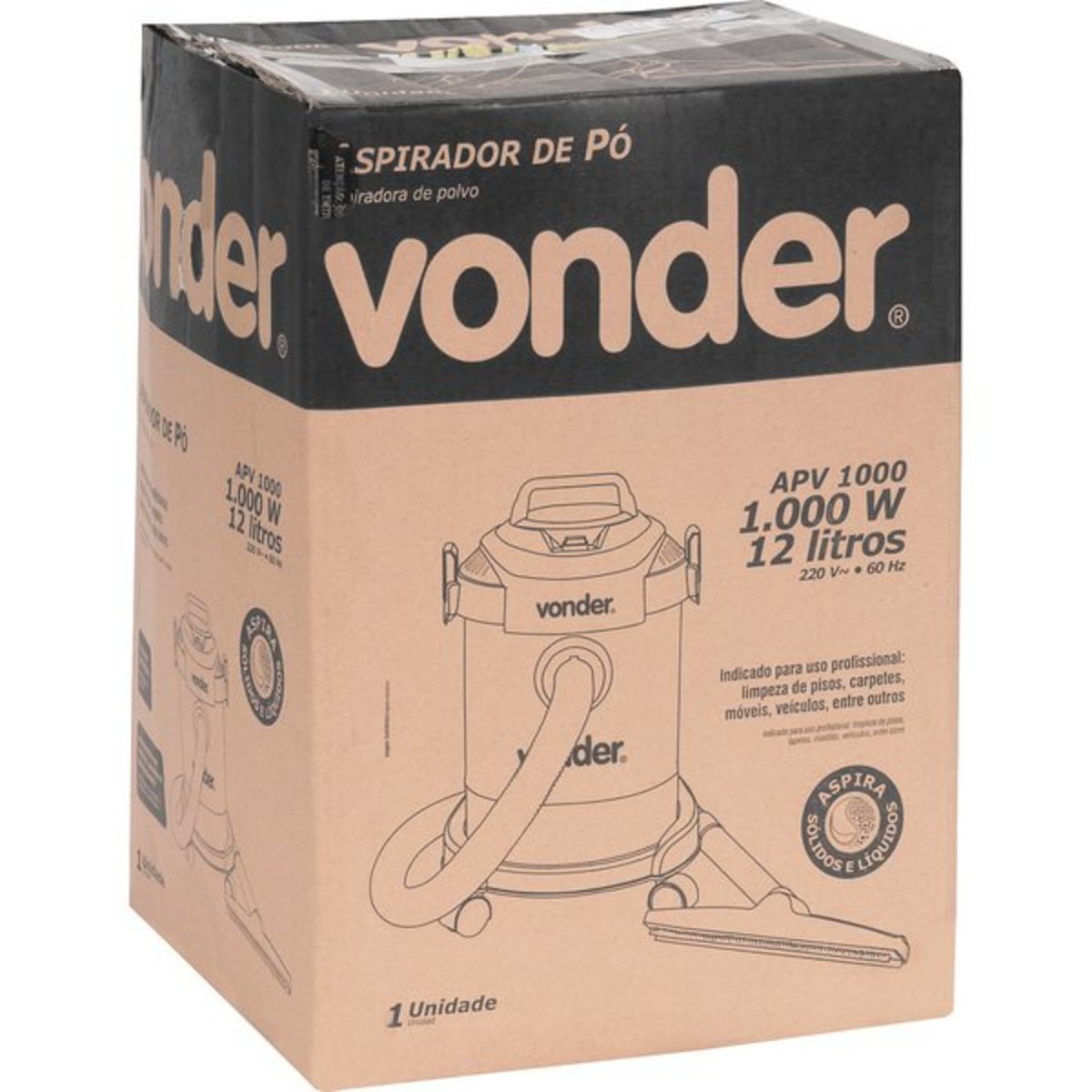 Aspirador de Pó e Líquidos APV 1000 1000W 12 Litros 220V Com Função Soprar Vonder - 68.64.100.220