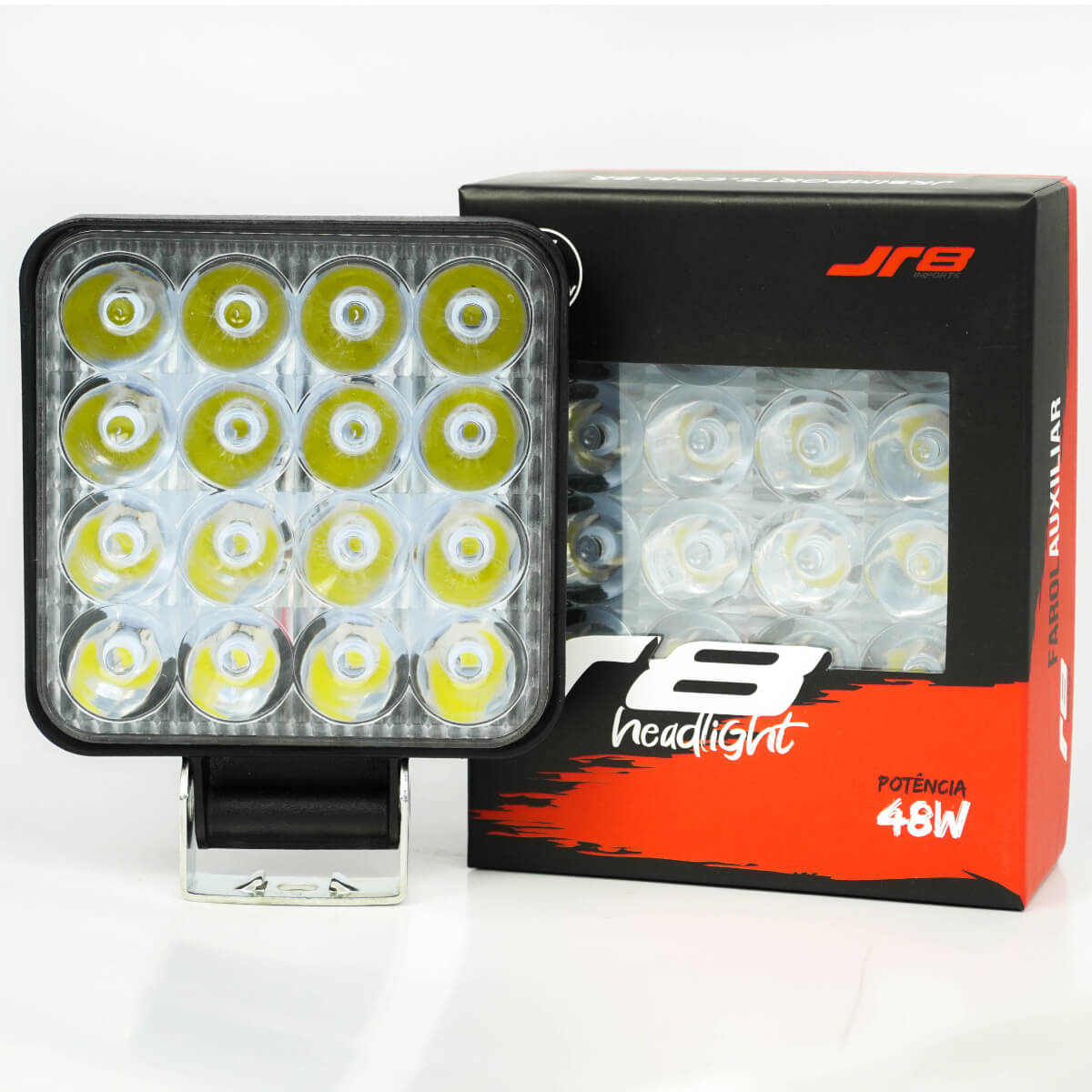 Farol Auxiliar Headlight Quadrado 48W 16 Leds JR8 - FG01-48W