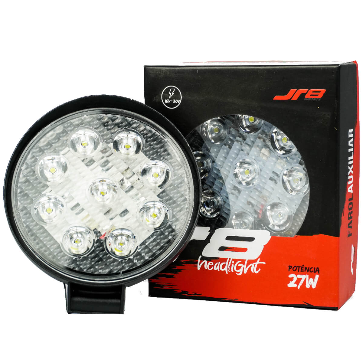 Farol Auxiliar Headlight Redondo 27W 9 Leds JR8 - FG01-27W-R