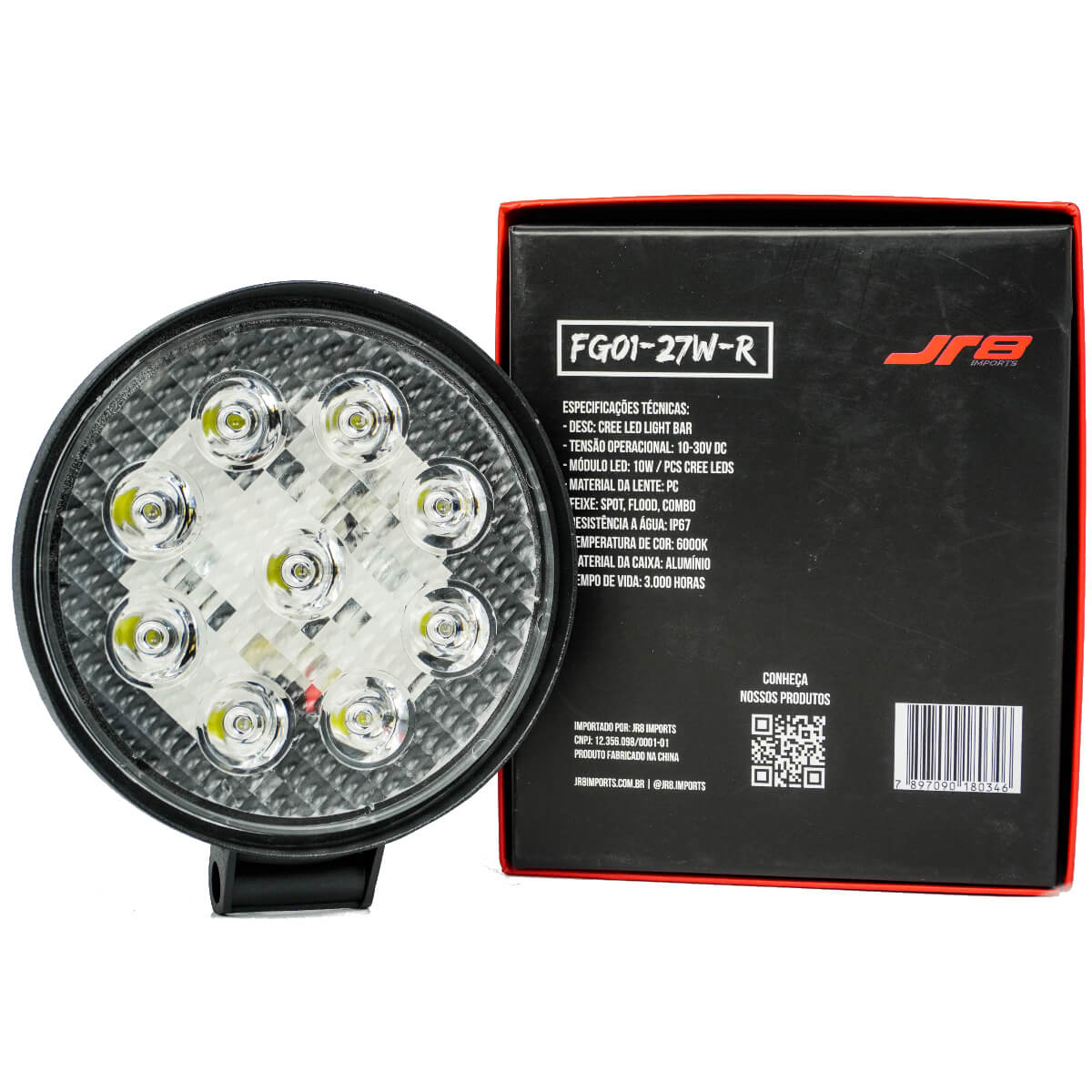 Farol Auxiliar Headlight Redondo 27W 9 Leds JR8 - FG01-27W-R