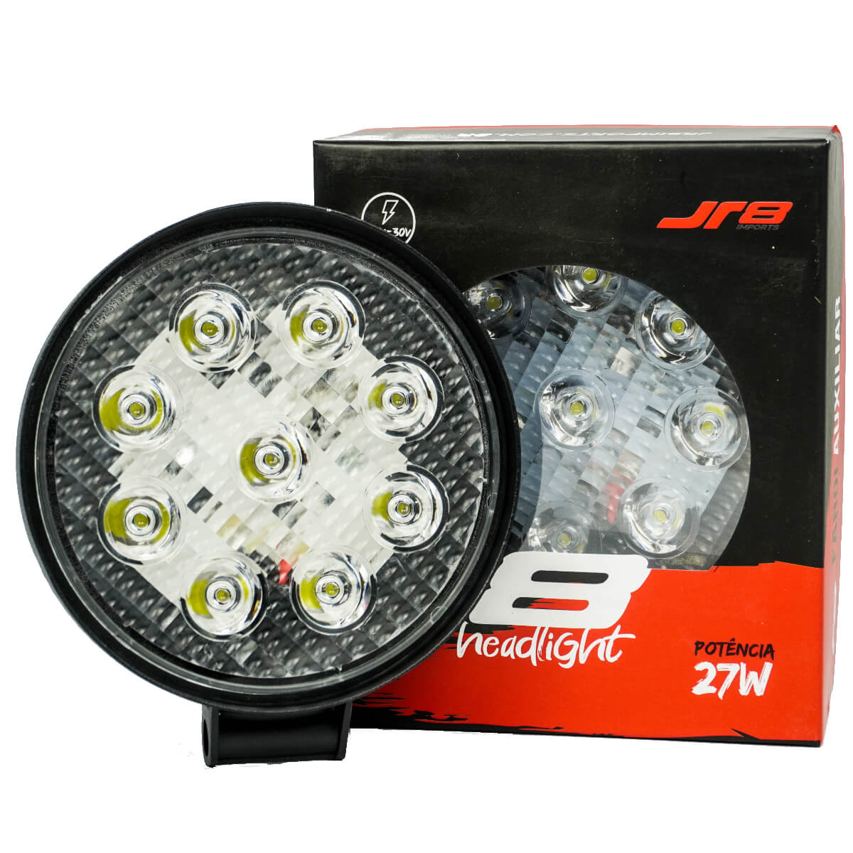 Farol Auxiliar Universal Headlight Redondo 27W 9 Leds JR8 - FG01-27W-S