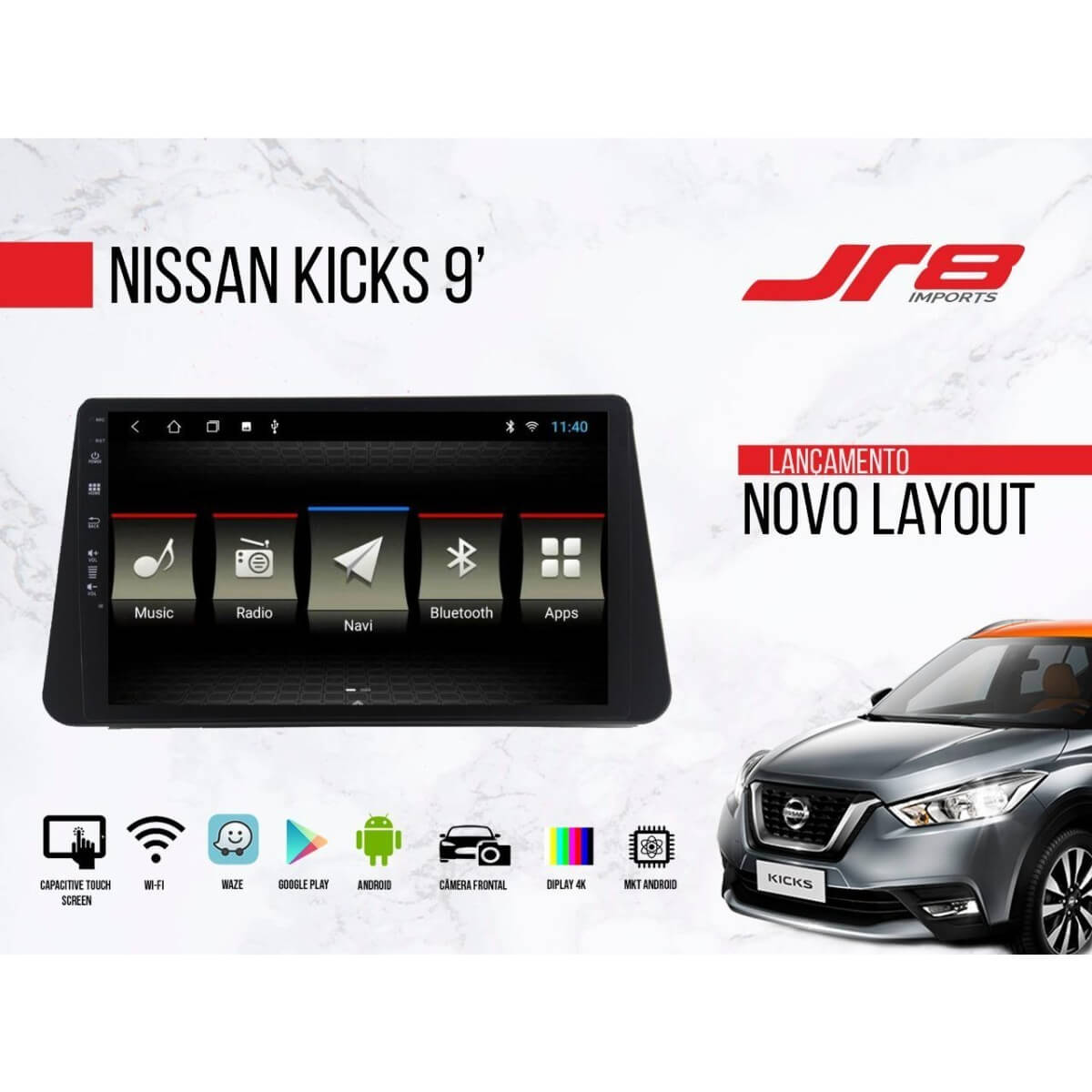 Central Multimídia Nissan Kicks 2016-2022 10Pol Android 10 USB/WI-FI/GPS / Quadcore JR8 - JS1015