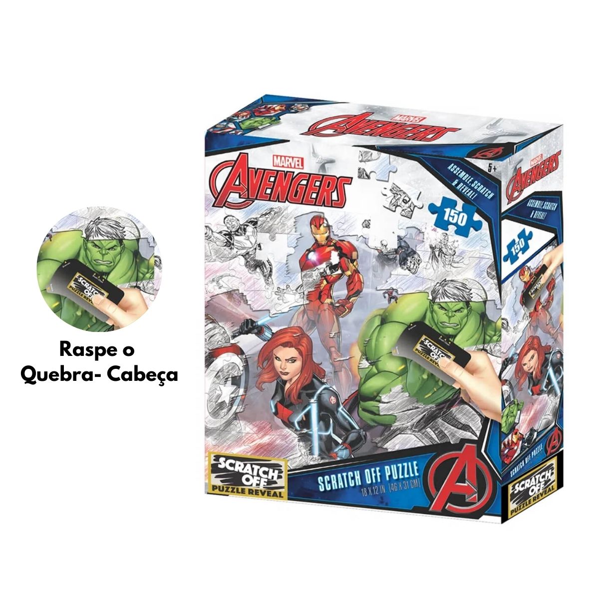 Brinquedo Quebra-Cabeça Scratch-Off Os Vingadores Zipper Box 150 Peças Multilaser - BR1316