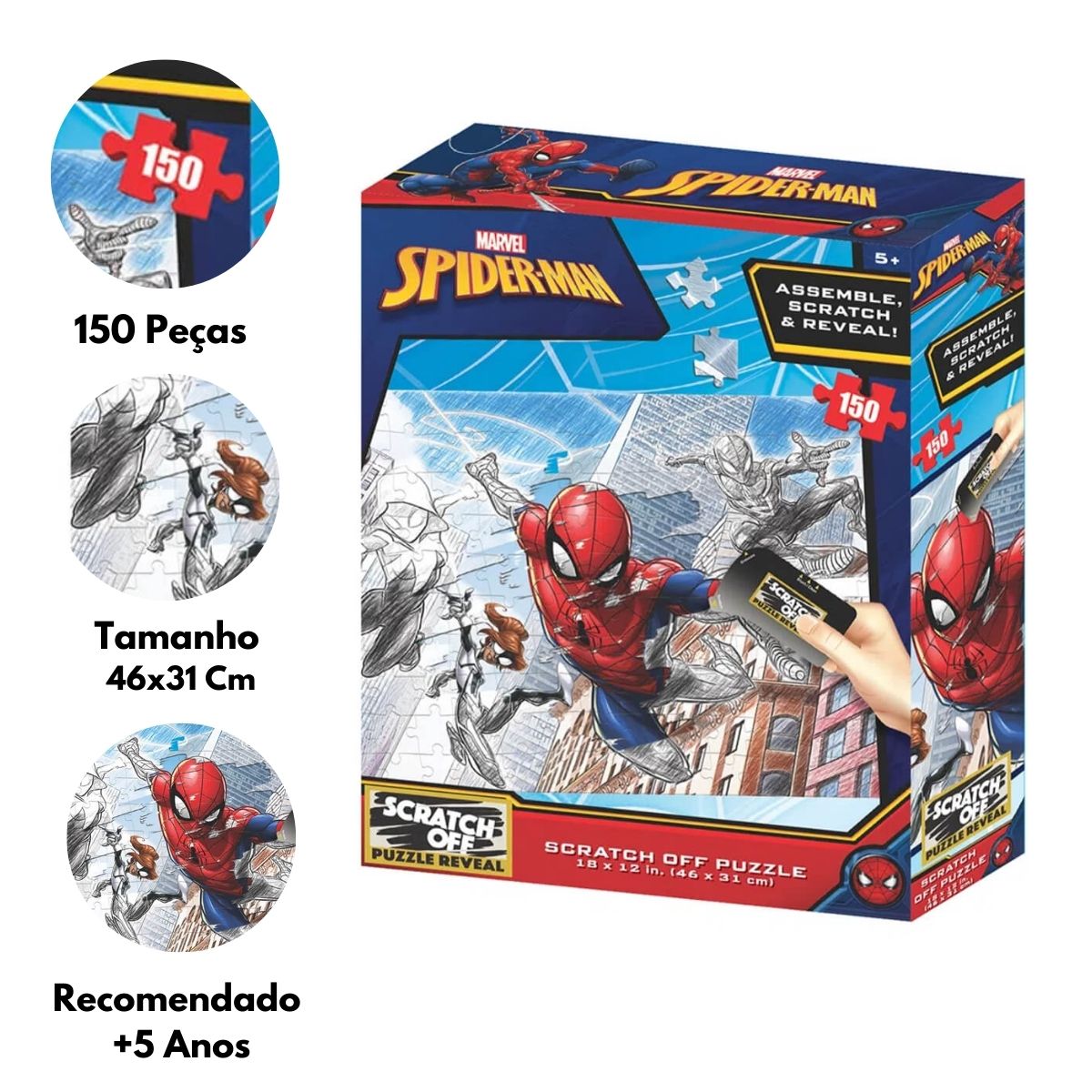 Brinquedo Quebra-Cabeça Scratch-Off Homem Aranha Zipper Box 150 Peças Multilaser - BR1317