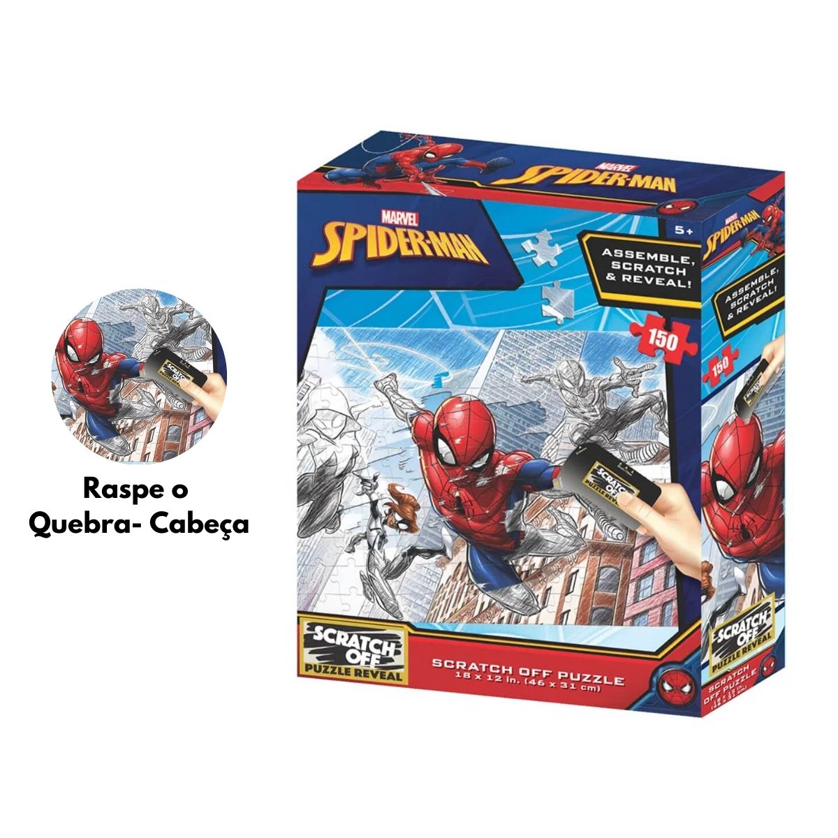 Brinquedo Quebra-Cabeça Scratch-Off Homem Aranha Zipper Box 150 Peças Multilaser - BR1317