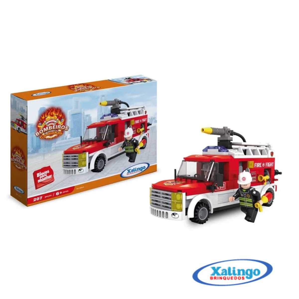 Brinquedo de Montar Bombeiros Caminhâo 207 Peças Xalingo - 0259.8