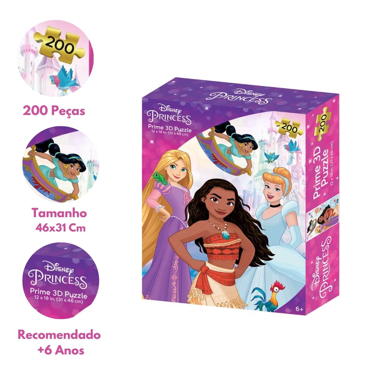 Brinquedo Quebra-Cabeça 3D Princesas Zipper Box 200 Peças Multikids - BR1315