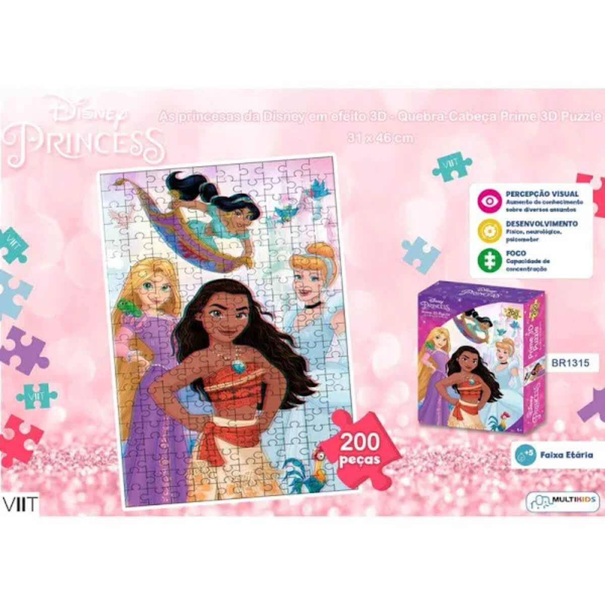 Brinquedo Quebra-Cabeça 3D Princesas Zipper Box 200 Peças Multikids - BR1315