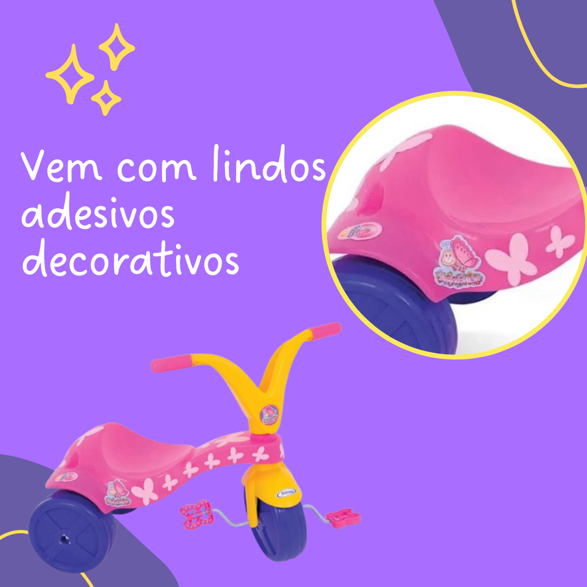 Triciclo Infantil Borboletinha Rosa Com Pedal Xalingo - 0779.8