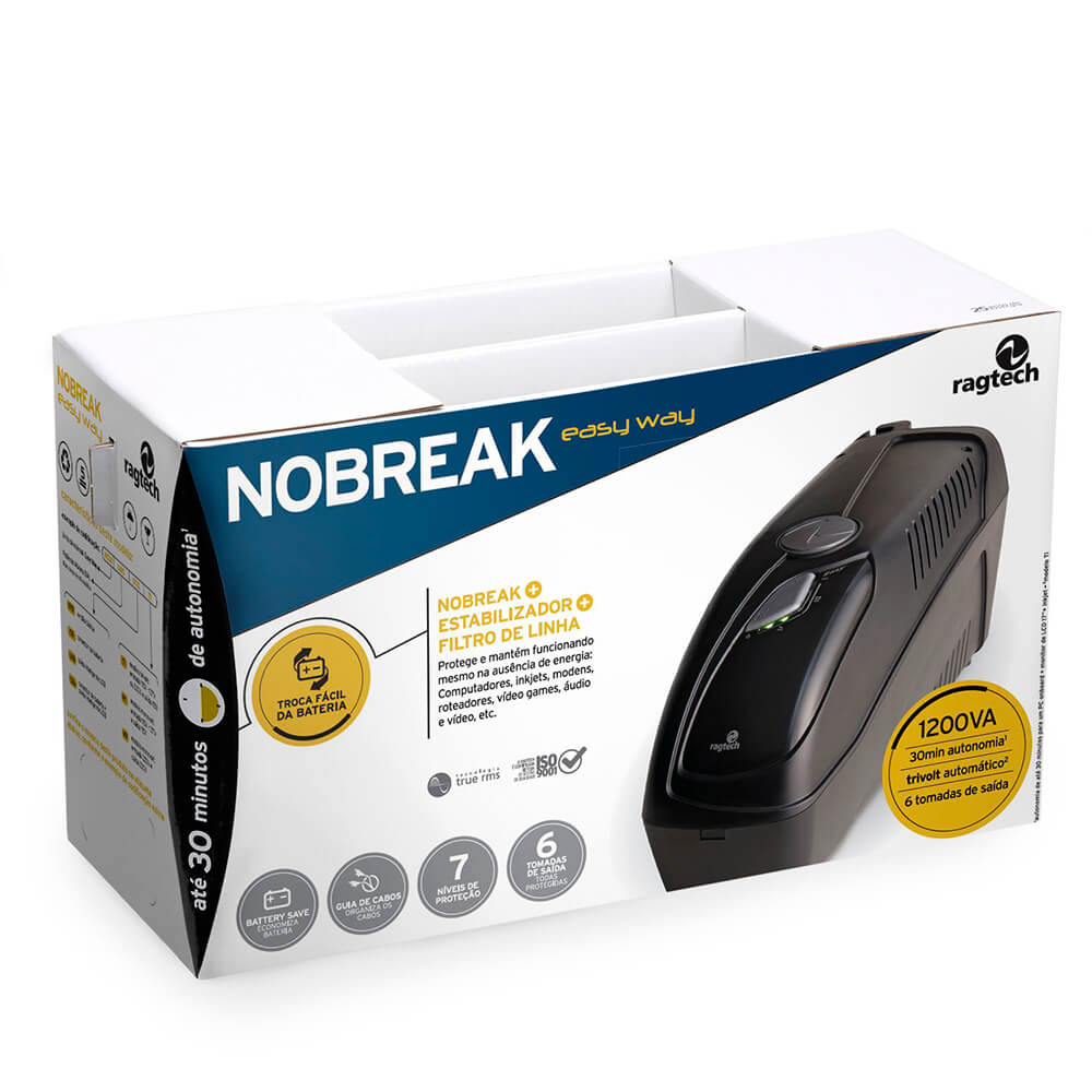 Nobreak Ragtech 1200VA STD-TI 20NEW4137 Easy Way Preto Trivolt 6 Tomadas - 4137 	20NEW4137