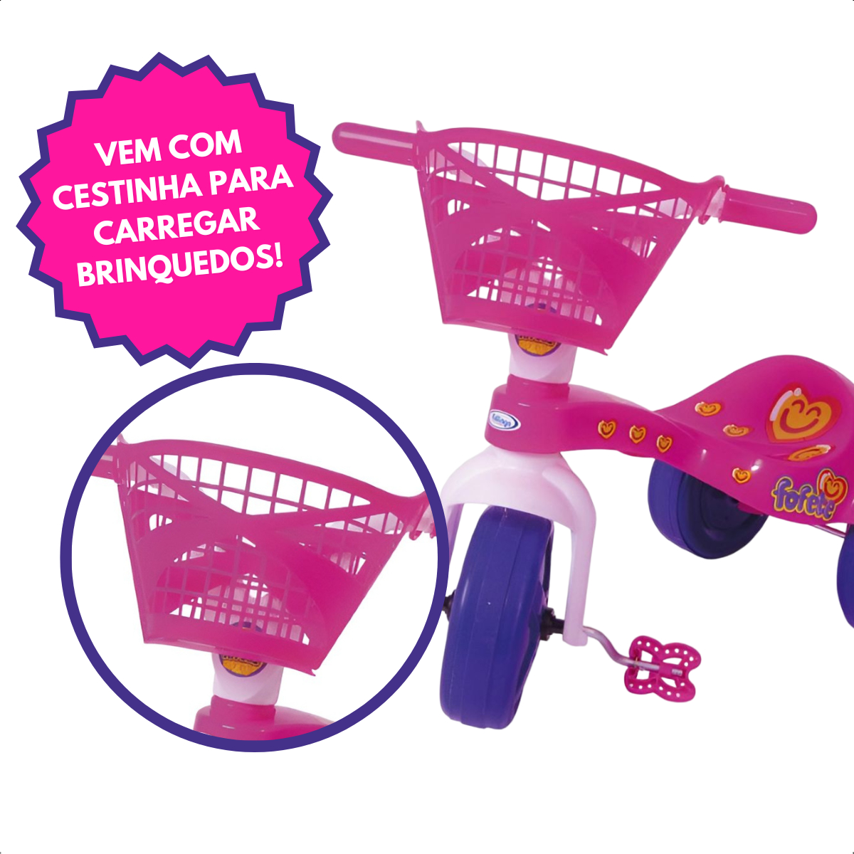 Triciclo Infantil Fofete Com Cestinha Com Pedal Tico Tico Xalingo - 0766.5