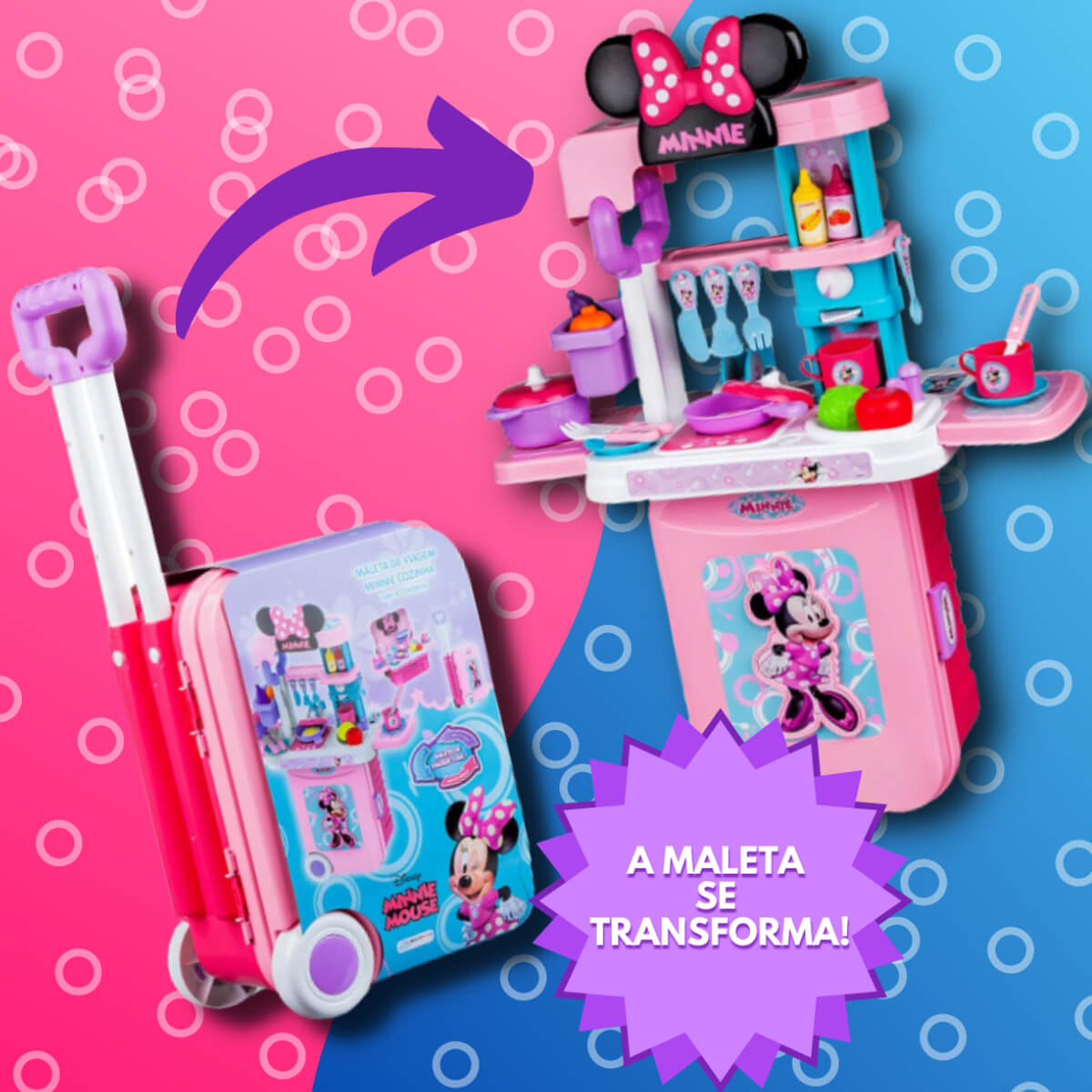 Maleta de Viagem Minnie Cozinha Play Set 3 em 1 Multikids - BR1298