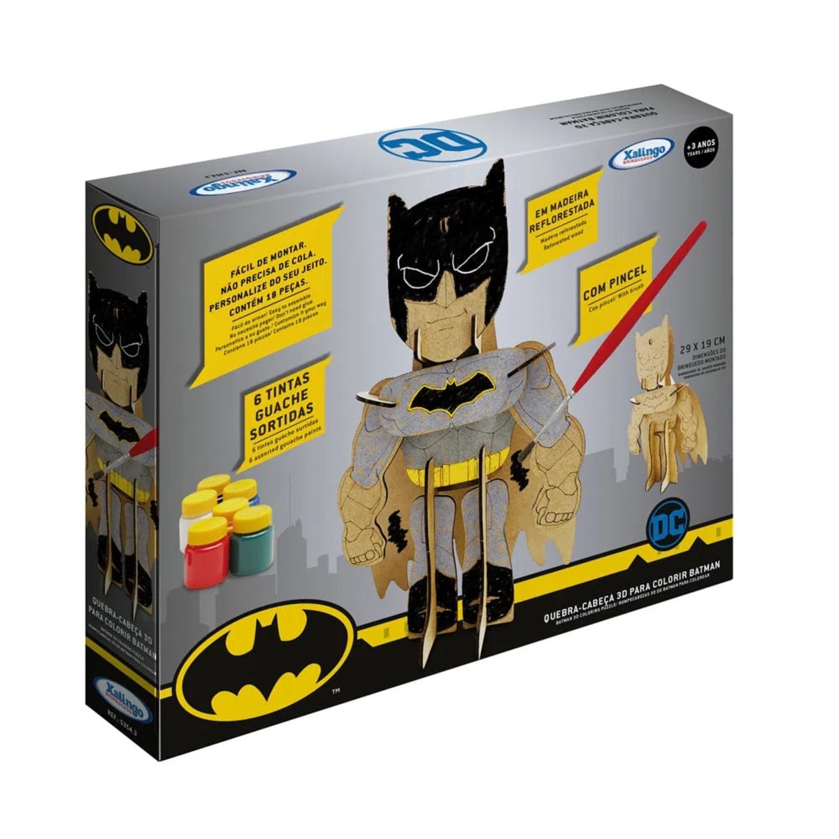 Quebra-Cabeça 3D Boneco Batman MDF Para Colorir 18 Peças Xalingo - 5354.3