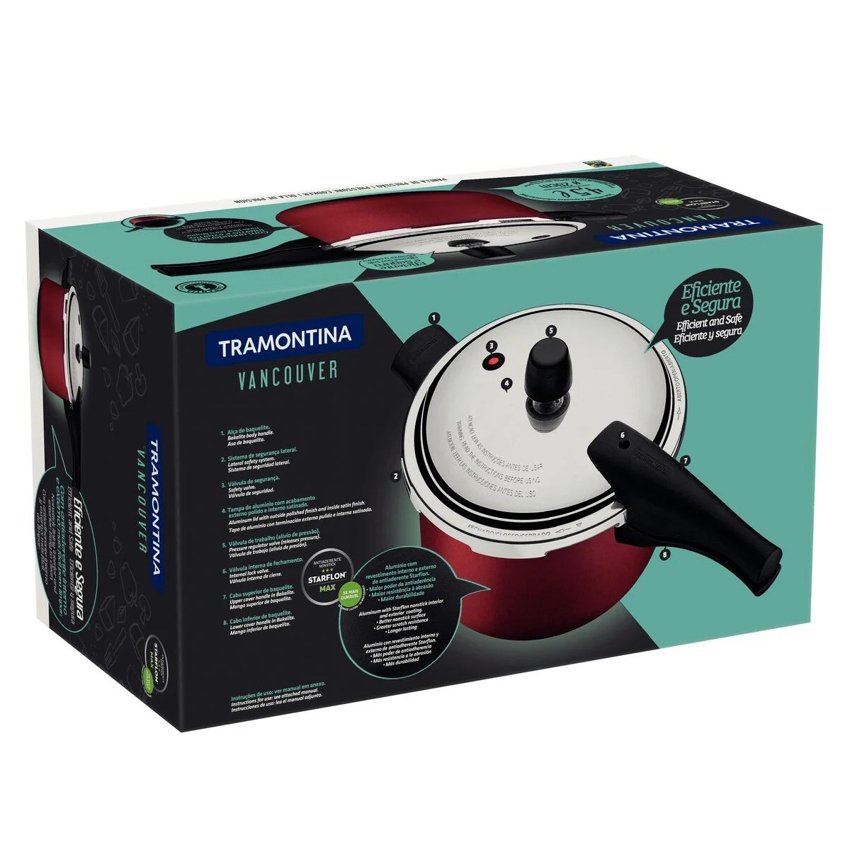 Panela de Pressão 4,5L Vancouver Antiaderente Vermelho Tramontina - 20582720