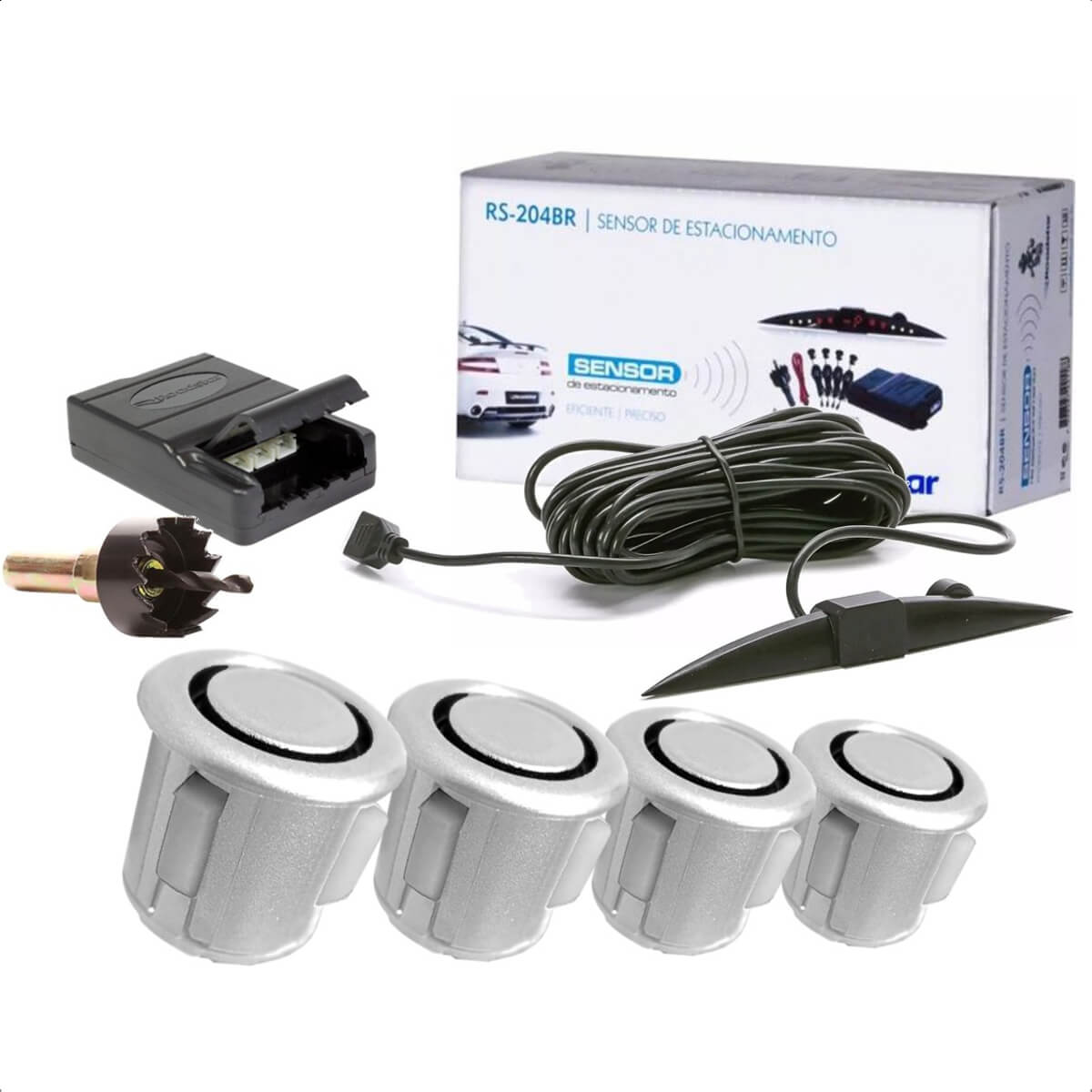 Sensor de Estacionamento Automotivo Carro Ajuste Automático 4 Sensores Prata Roadstar - RS204BR