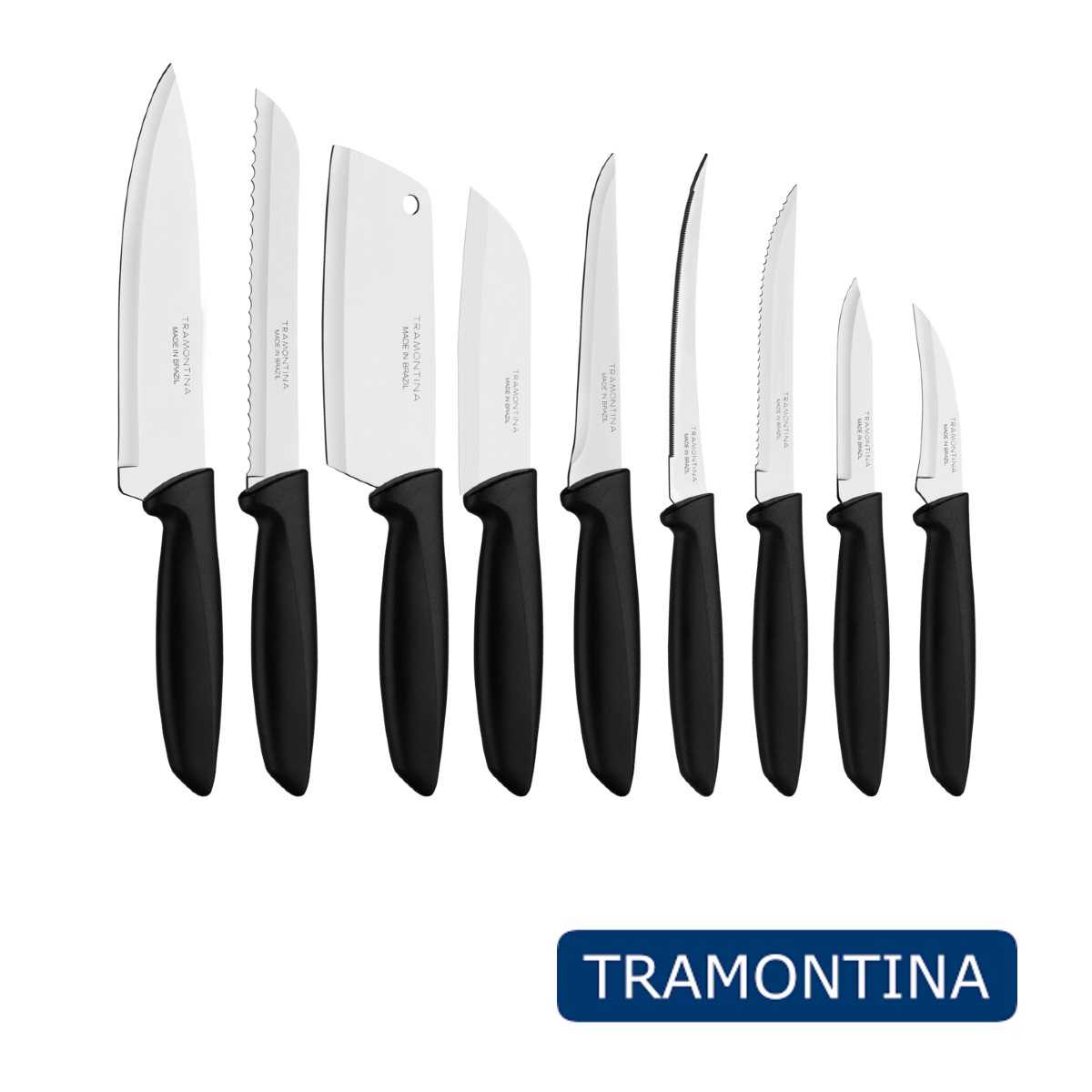Jogo de Facas Plenus 9 Peças com Lâminas de Aço Inox Cabo Preto Tramontina - 23498048
