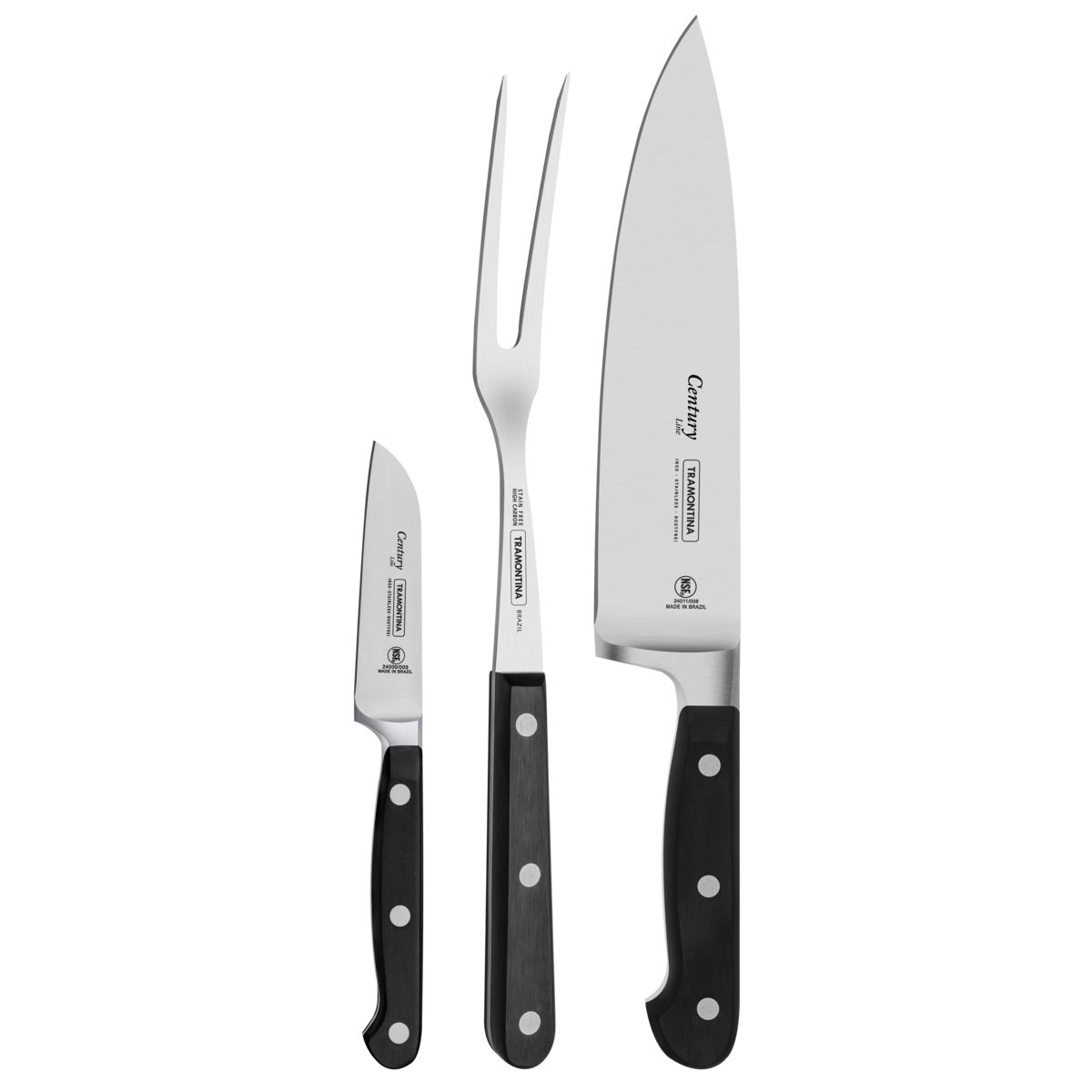 Conjunto de 3 Peças para Churrasco Century Com Garfo e 2 Facas Preto Tramontina - 24099038